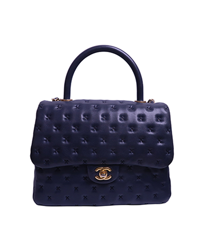Cross Stitch Coco Handle Flap, &pound;2,350, Handbags, Blue, Lambskin Leather, Front view